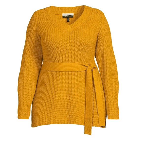 Eloquii Elements Plus Size Belted V-Neck Tunic Sweater - Picture 3 of 7